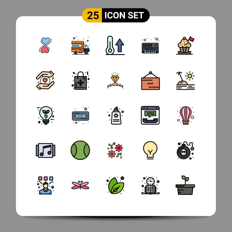 paquete de iconos vectoriales de stock de 25 signos y símbolos de línea para elementos de diseño de vectores editables analógicos de sintetizador de meteorología de chef de cocina