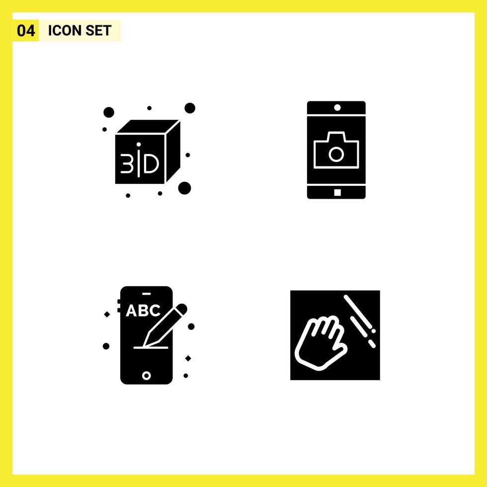 Modern Set of 4 Solid Glyphs and symbols such as box cleaning mobile mobile hand Editable Vector Design Elements