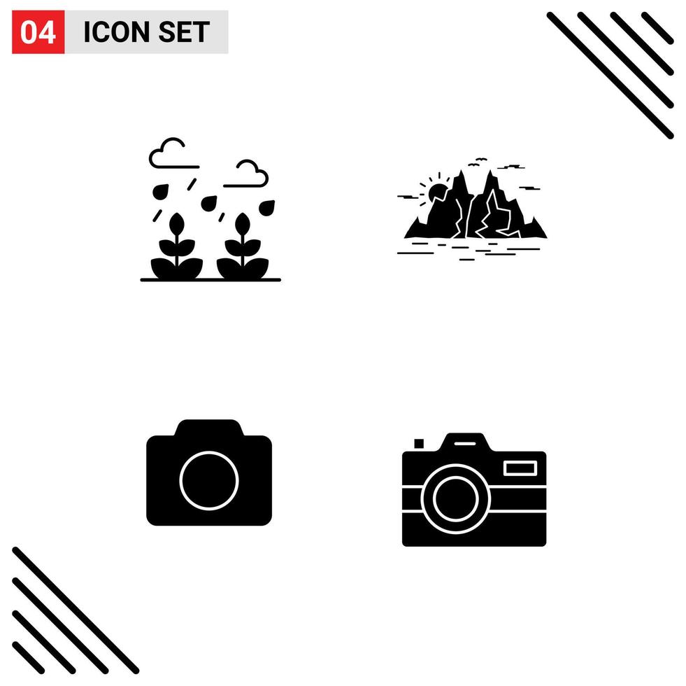 Pack of 4 creative Solid Glyphs of environment camera life landscape basic Editable Vector Design Elements