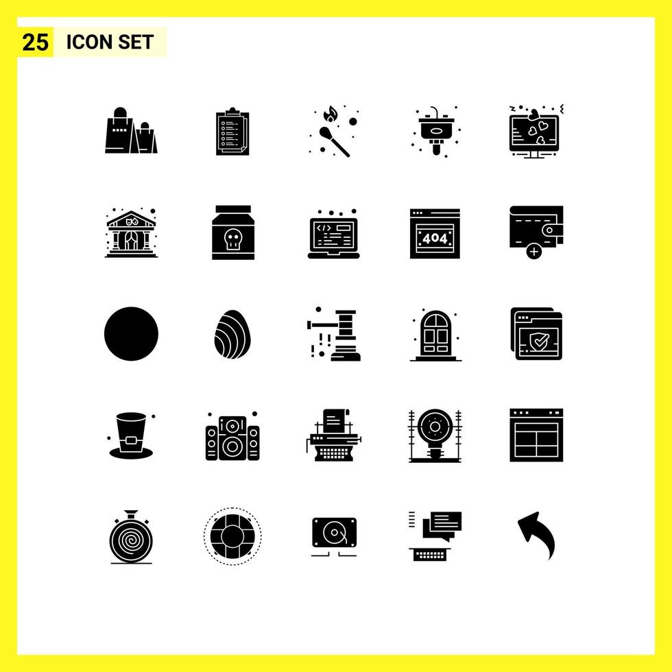 User Interface Pack of 25 Basic Solid Glyphs of heart sink fire kitchen disposal Editable Vector Design Elements