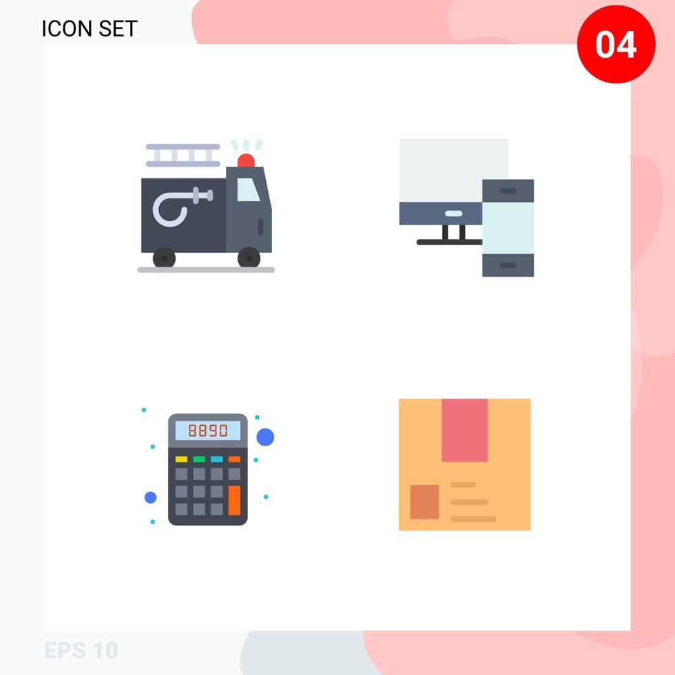 4 Flat Icon concept for Websites Mobile and Apps firefighter calculator accident mac math Editable Vector Design Elements