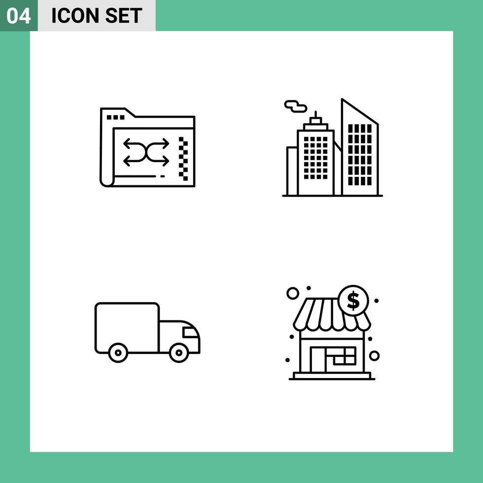 Group of 4 Modern Filledline Flat Colors Set for backup logistics folder business truck Editable Vector Design Elements