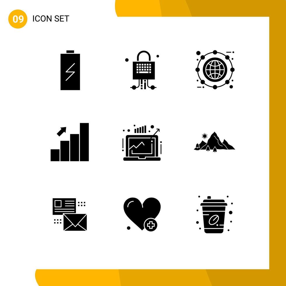 Set of 9 Modern UI Icons Symbols Signs for finance business technology bar expand Editable Vector Design Elements