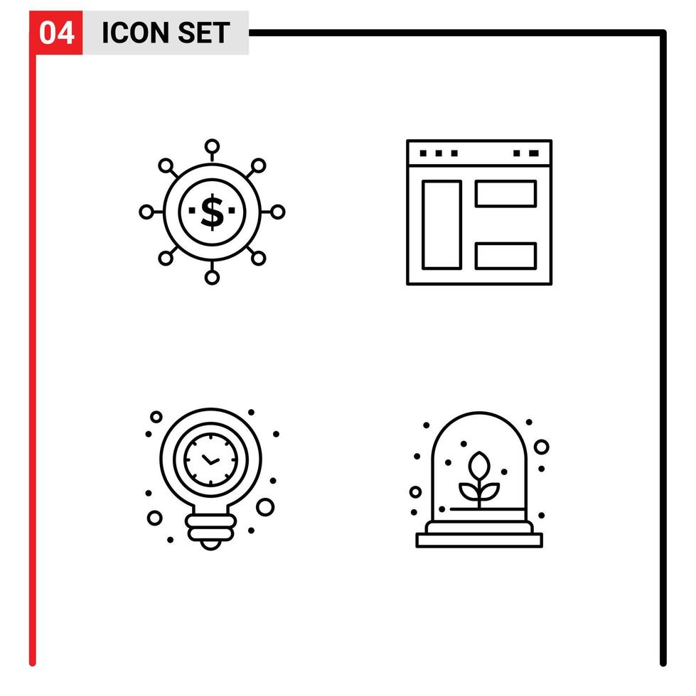 Set of 4 Vector Filledline Flat Colors on Grid for business energy modern webpage light Editable Vector Design Elements