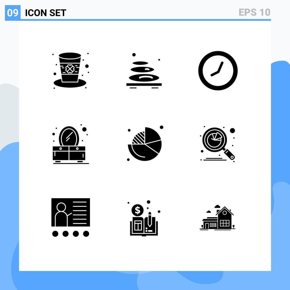 9 Universal Solid Glyphs Set for Web and Mobile Applications finance business stone mirror bedroom Editable Vector Design Elements