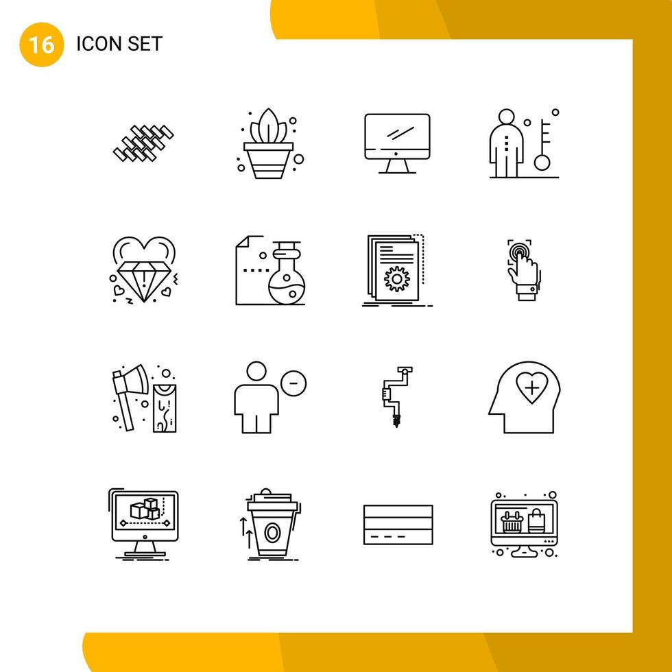 16 Universal Outlines Set for Web and Mobile Applications person job computer human pc Editable Vector Design Elements