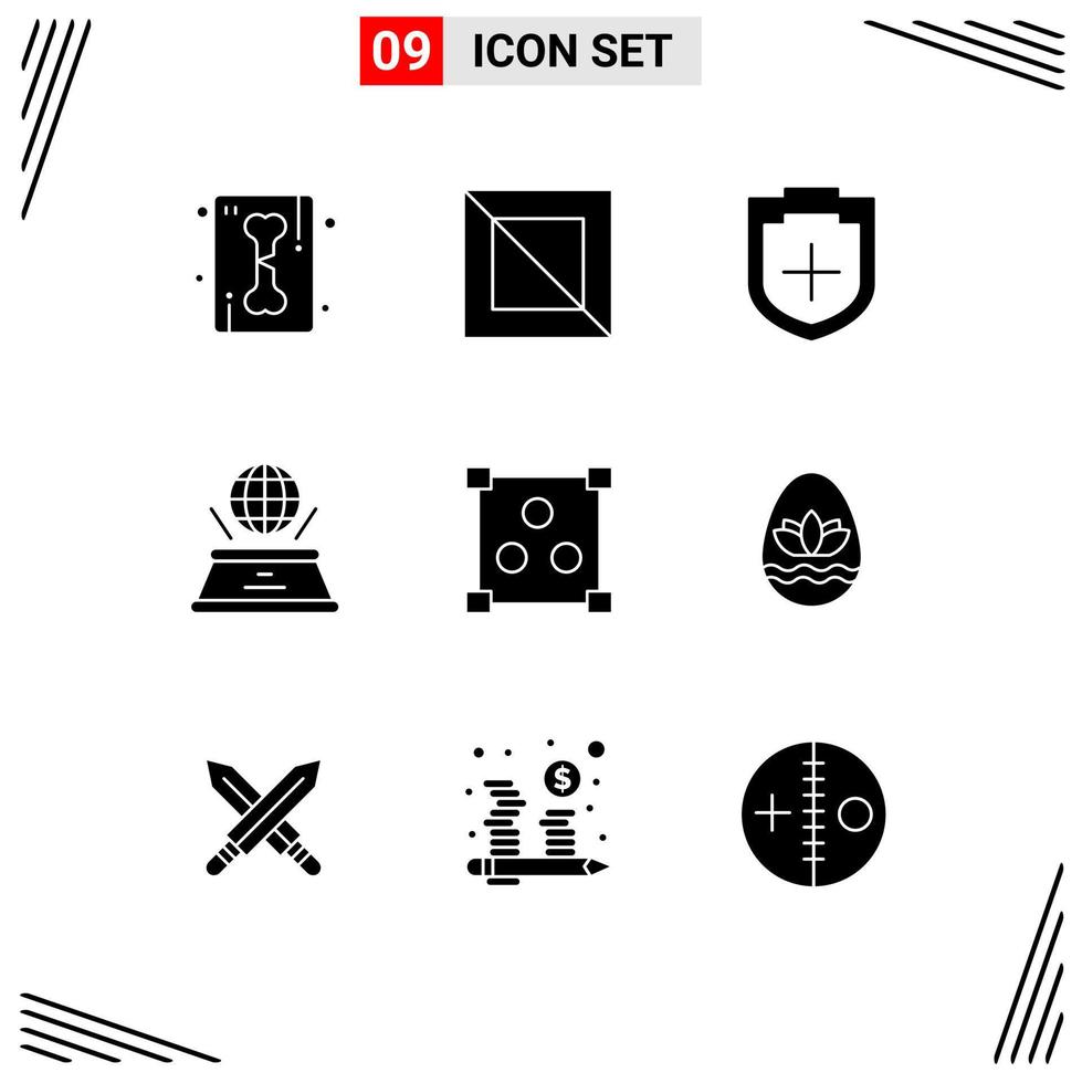 9 Thematic Vector Solid Glyphs and Editable Symbols of online abstract plus presentation hologram Editable Vector Design Elements