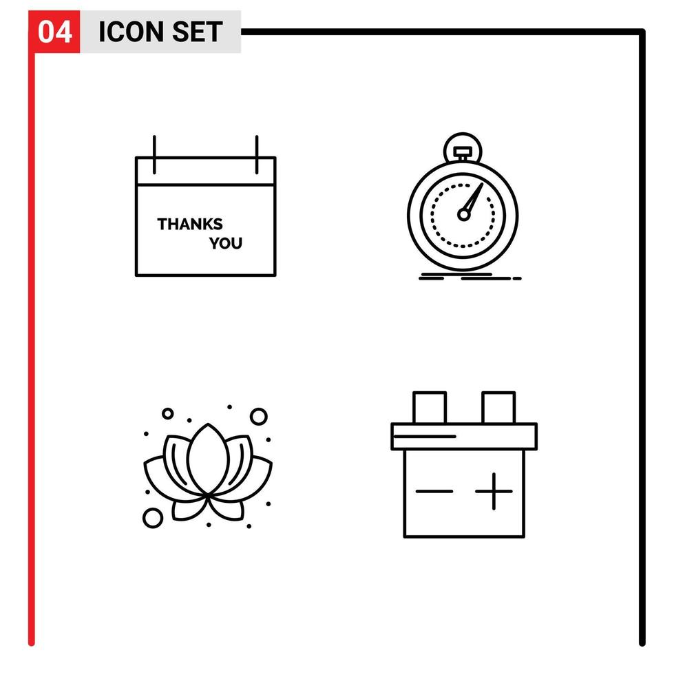 Editable Vector Line Pack of 4 Simple Filledline Flat Colors of calendar lotus thanksgiving optimization plant Editable Vector Design Elements