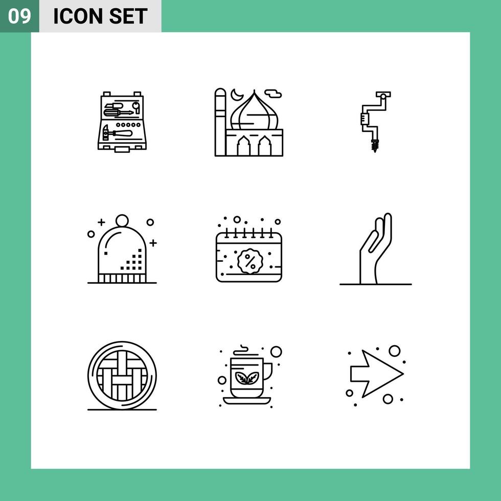 Modern Set of 9 Outlines and symbols such as hat celebration moon well tool Editable Vector Design Elements