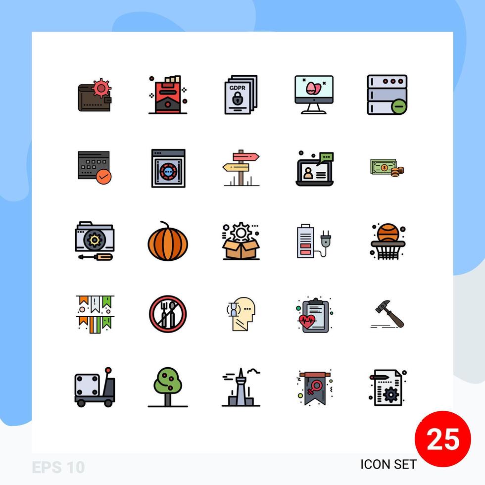 User Interface Pack of 25 Basic Filled line Flat Colors of screen secure cigarette protect gdpr Editable Vector Design Elements