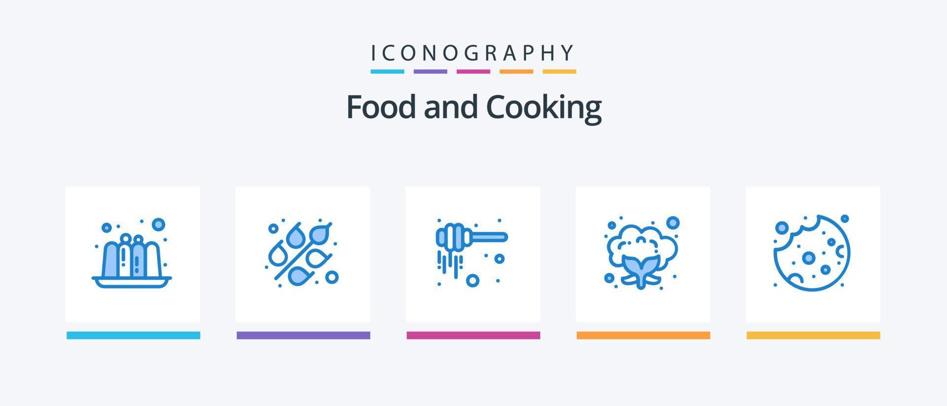 Paquete de 5 iconos de comida azul que incluye. alimento. cucharón de miel. Galleta. verdura. diseño de iconos creativos vector
