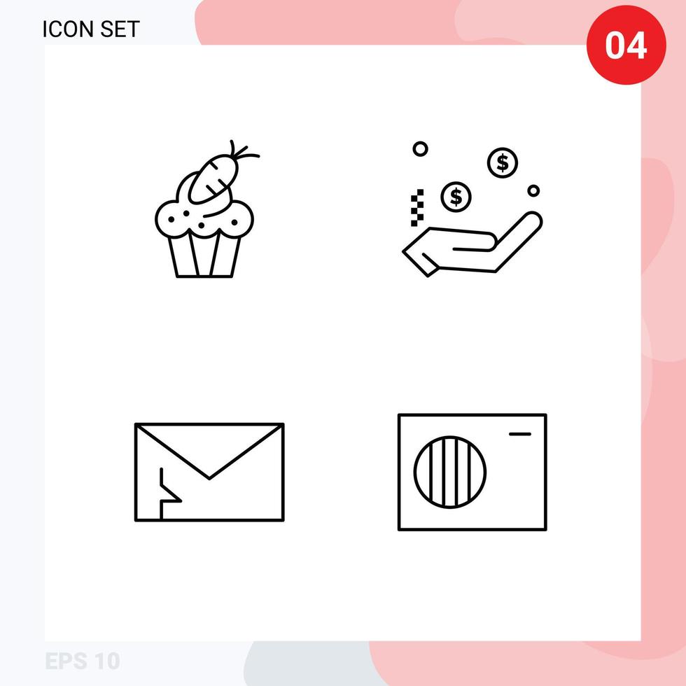 Line Pack of 4 Universal Symbols of cake alert easter currency mail Editable Vector Design Elements