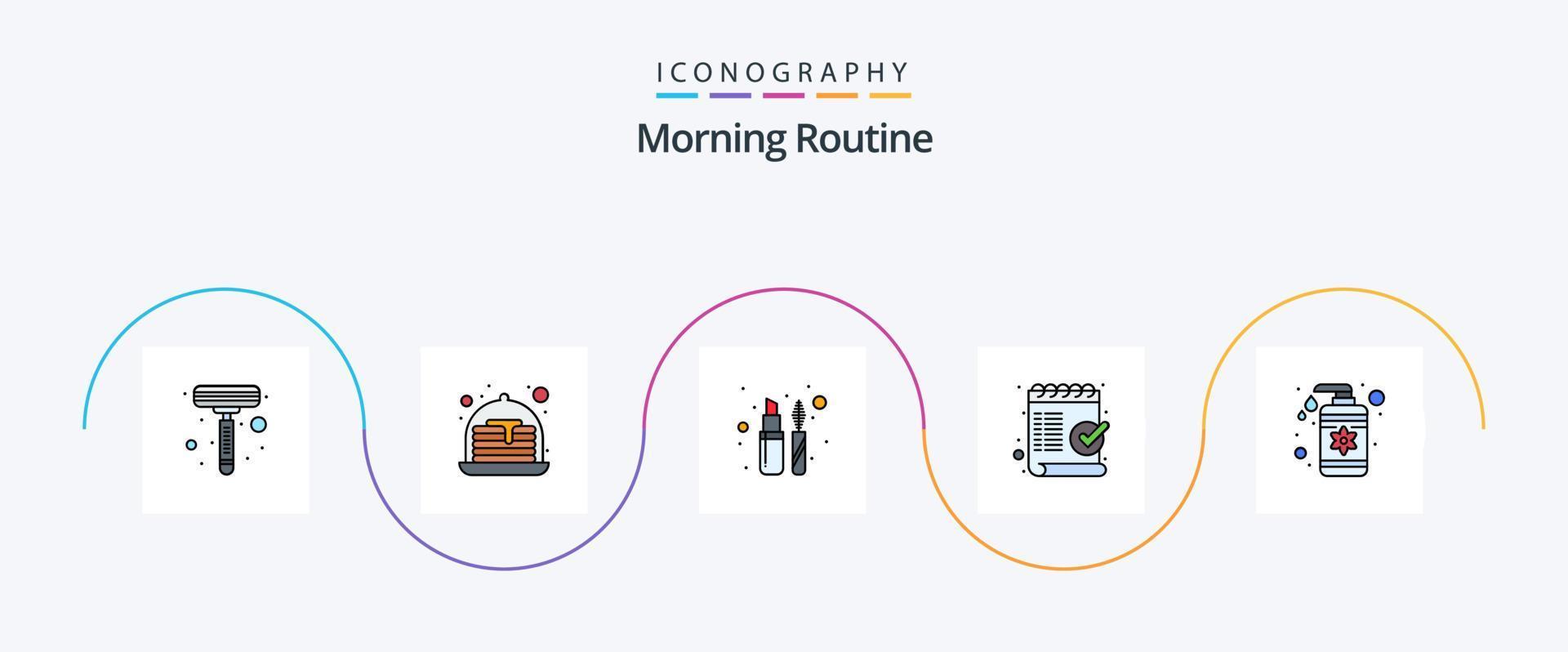 Morning Routine Line Filled Flat 5 Icon Pack Including spa. drop. liner. ok. list vector