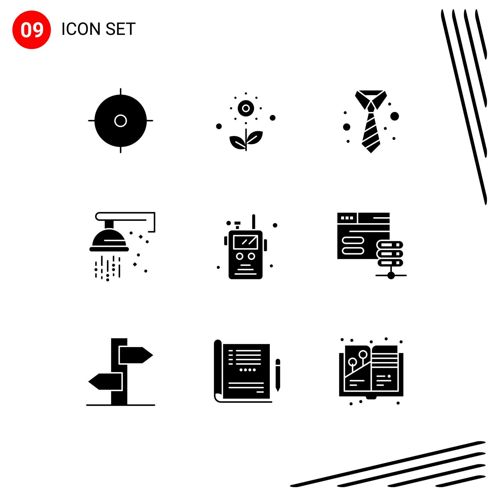 Group of 9 Solid Glyphs Signs and Symbols for radio transceiver shower