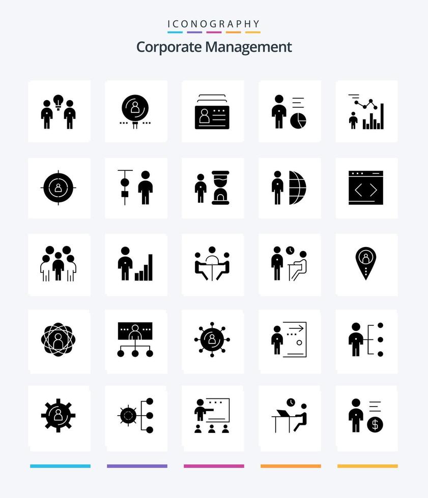 Creative Corporate Management 25 Glyph Solid Black icon pack  Such As efficiency. chart. professional. identification. document vector