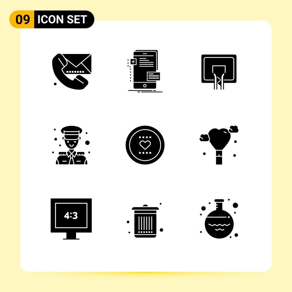 Universal Icon Symbols Group of 9 Modern Solid Glyphs of transportation avatar phone captain basketball Editable Vector Design Elements