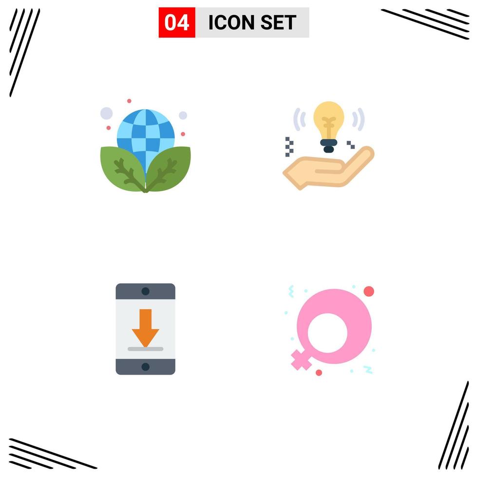 4 Thematic Vector Flat Icons and Editable Symbols of earth day device green safe download Editable Vector Design Elements