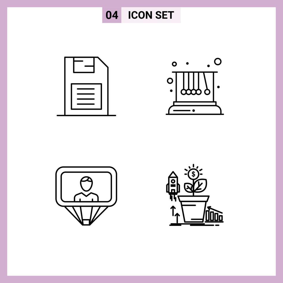 Mobile Interface Line Set of 4 Pictograms of memory card user sd card pendulum id Editable Vector Design Elements