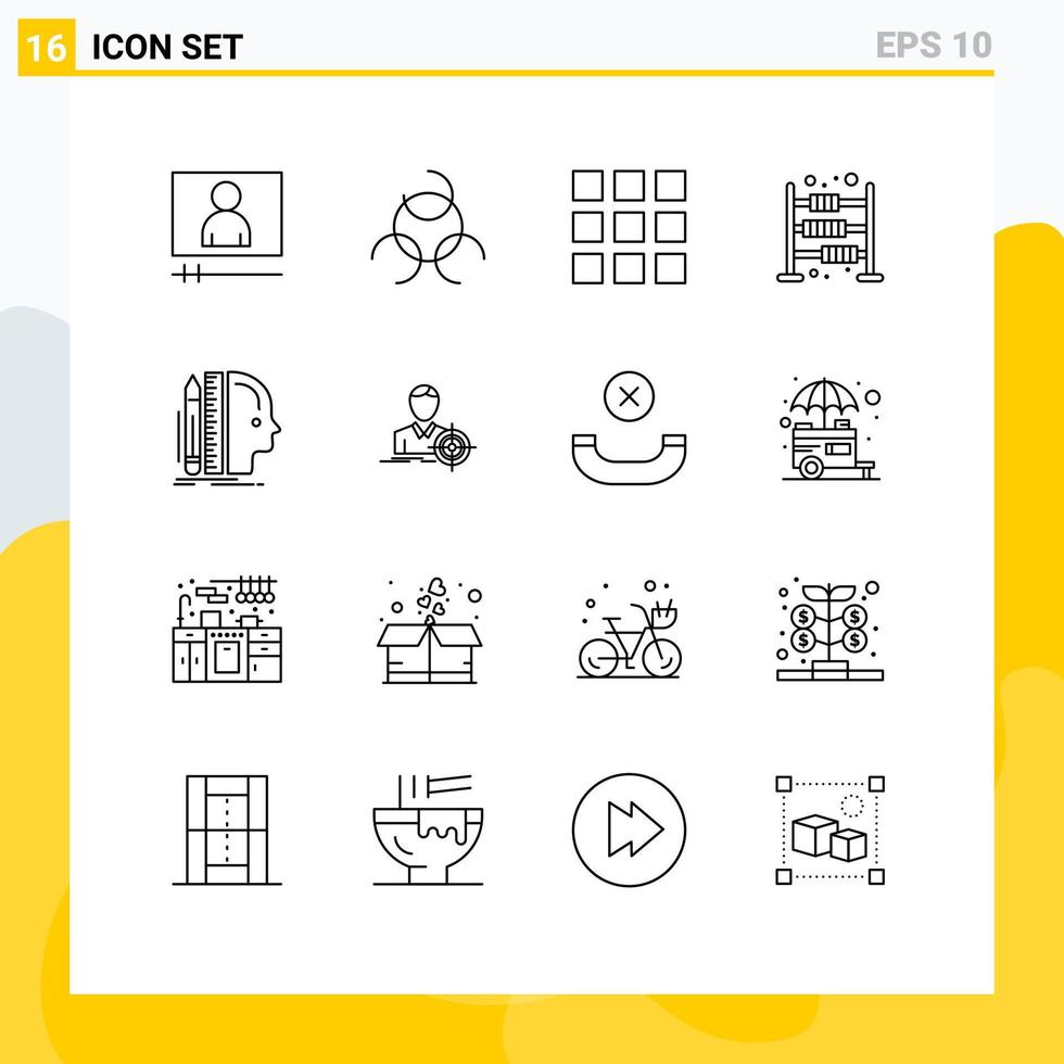 16 Universal Outline Signs Symbols of focus thinking calculate size human Editable Vector Design Elements