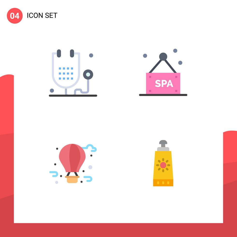 Set of 4 Vector Flat Icons on Grid for disease balloon health spa city life Editable Vector Design Elements