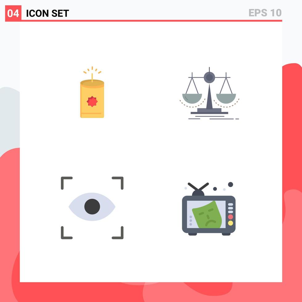 Set of 4 Vector Flat Icons on Grid for candle focus balance law tv Editable Vector Design Elements