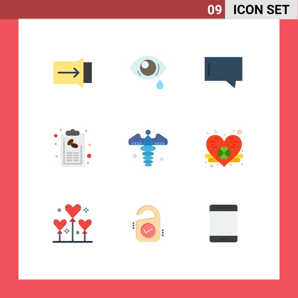 Group of 9 Flat Colors Signs and Symbols for medical sign caduceus chat menu hand Editable Vector Design Elements
