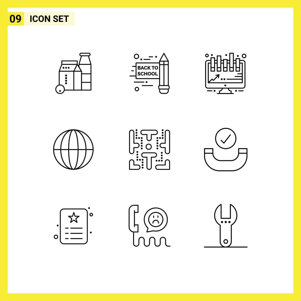 Pack of 9 creative Outlines of call game presentation fun internet Editable Vector Design Elements