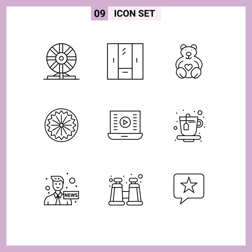 Mobile Interface Outline Set of 9 Pictograms of day flag interior indian loving Editable Vector Design Elements