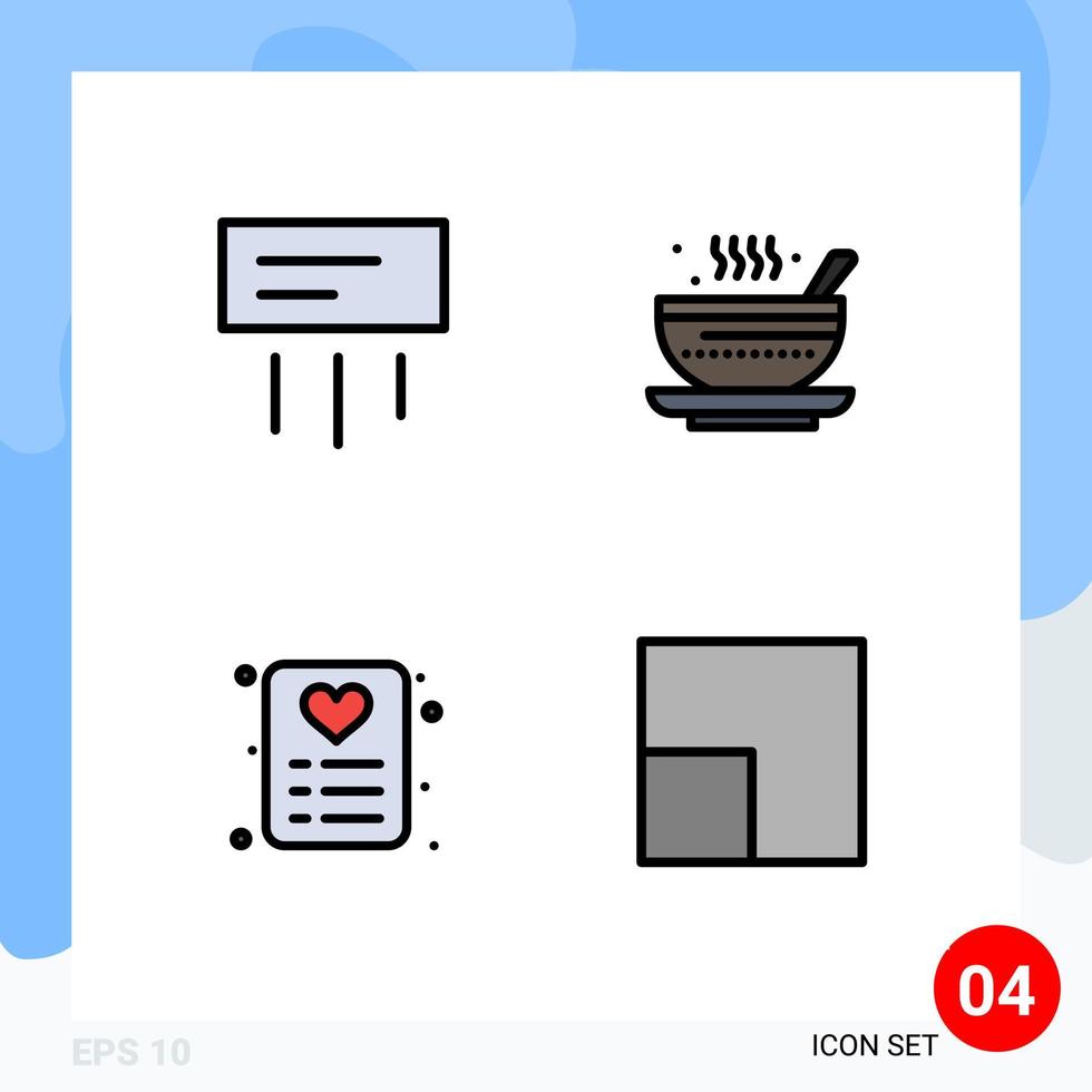 Filledline Flat Color Pack of 4 Universal Symbols of air shopping home hot card Editable Vector Design Elements