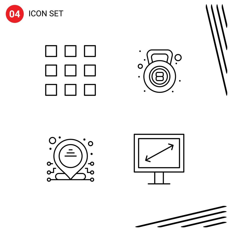 Group of 4 Modern Filledline Flat Colors Set for buttons address lock kettle bell ip Editable Vector Design Elements