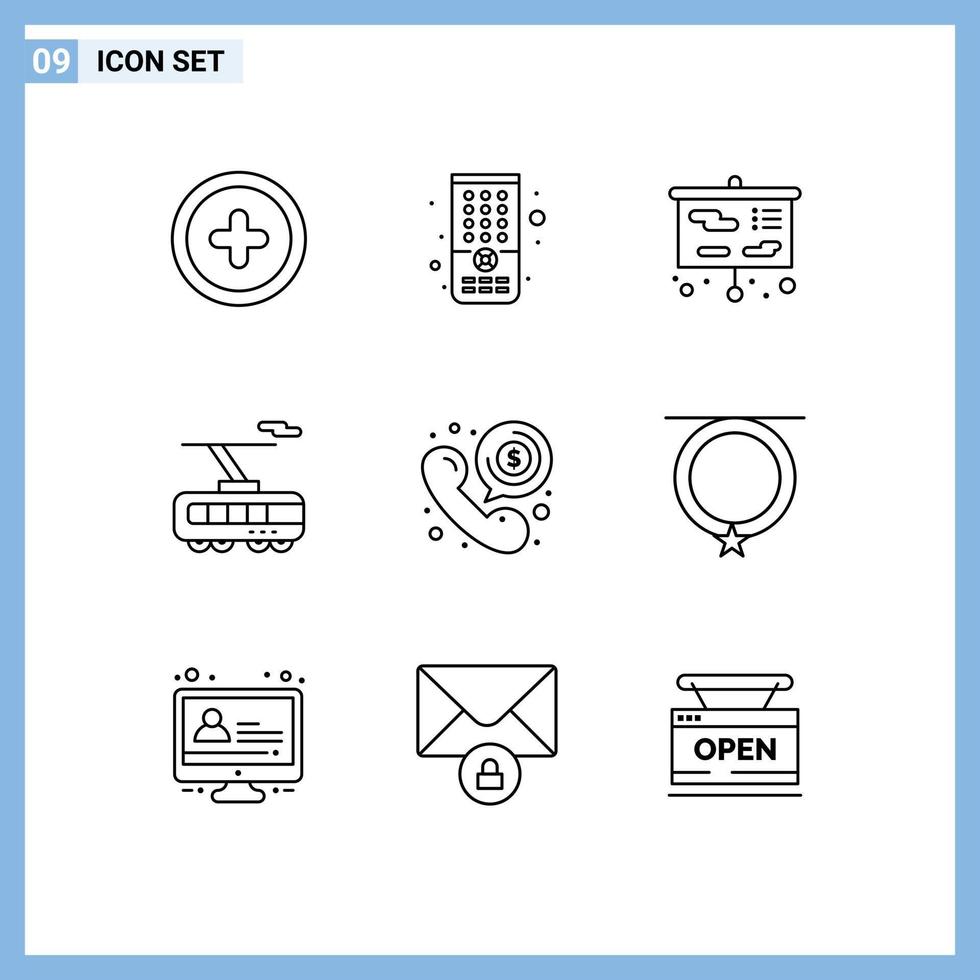Universal Icon Symbols Group of 9 Modern Outlines of phone communication school call train Editable Vector Design Elements