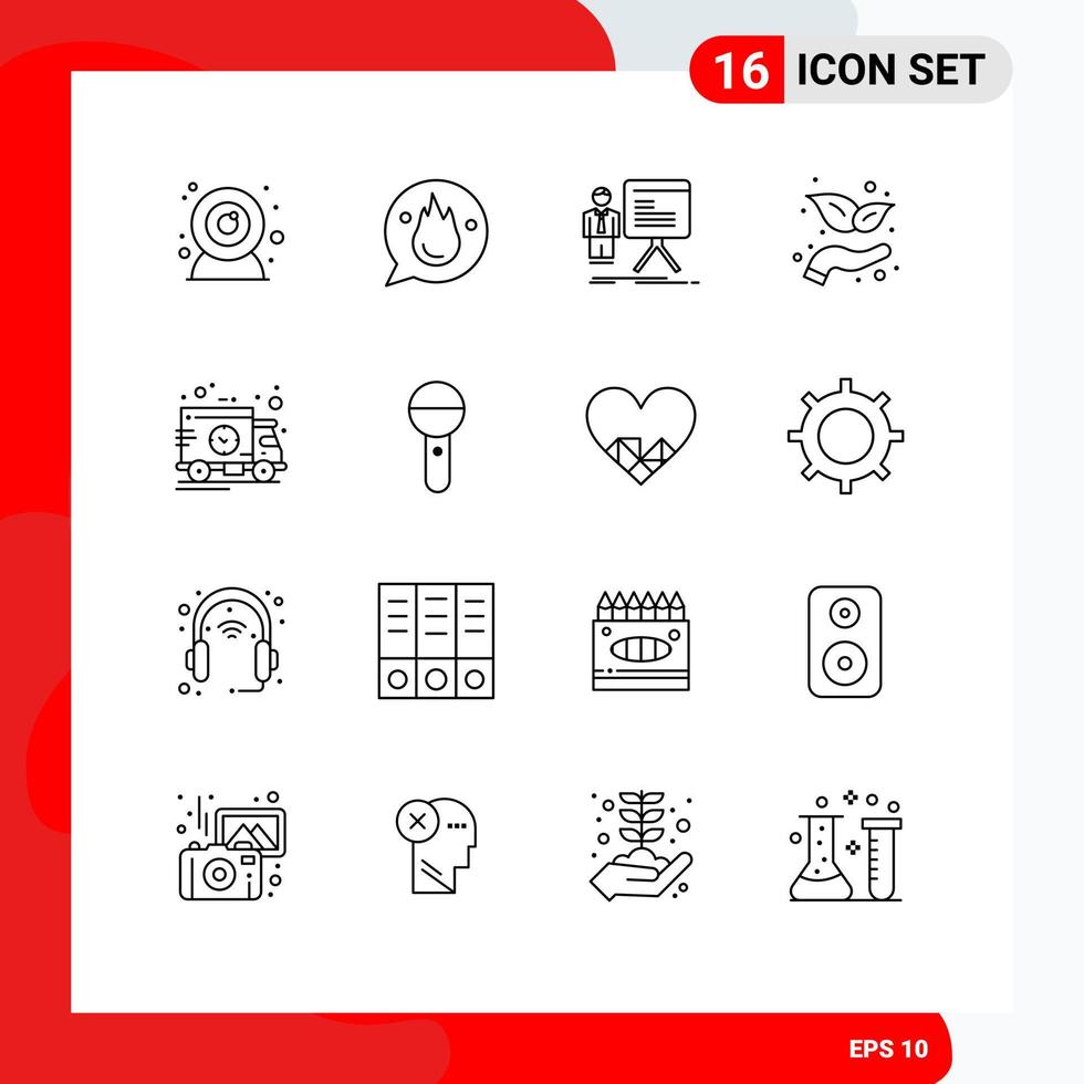 Mobile Interface Outline Set of 16 Pictograms of time startup presentation investment progress Editable Vector Design Elements