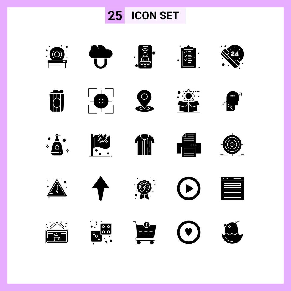 paquete de iconos vectoriales de stock de 25 signos y símbolos de línea para horas de señal de llamada de cine portapapeles elementos de diseño vectorial editables vector