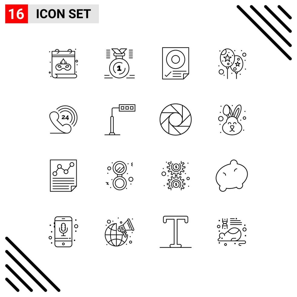 Set of 16 Modern UI Icons Symbols Signs for phone festival check event paper Editable Vector Design Elements