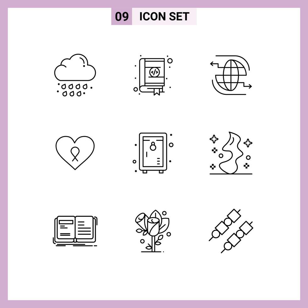 Stock Vector Icon Pack of 9 Line Signs and Symbols for patient love coding heart communication Editable Vector Design Elements