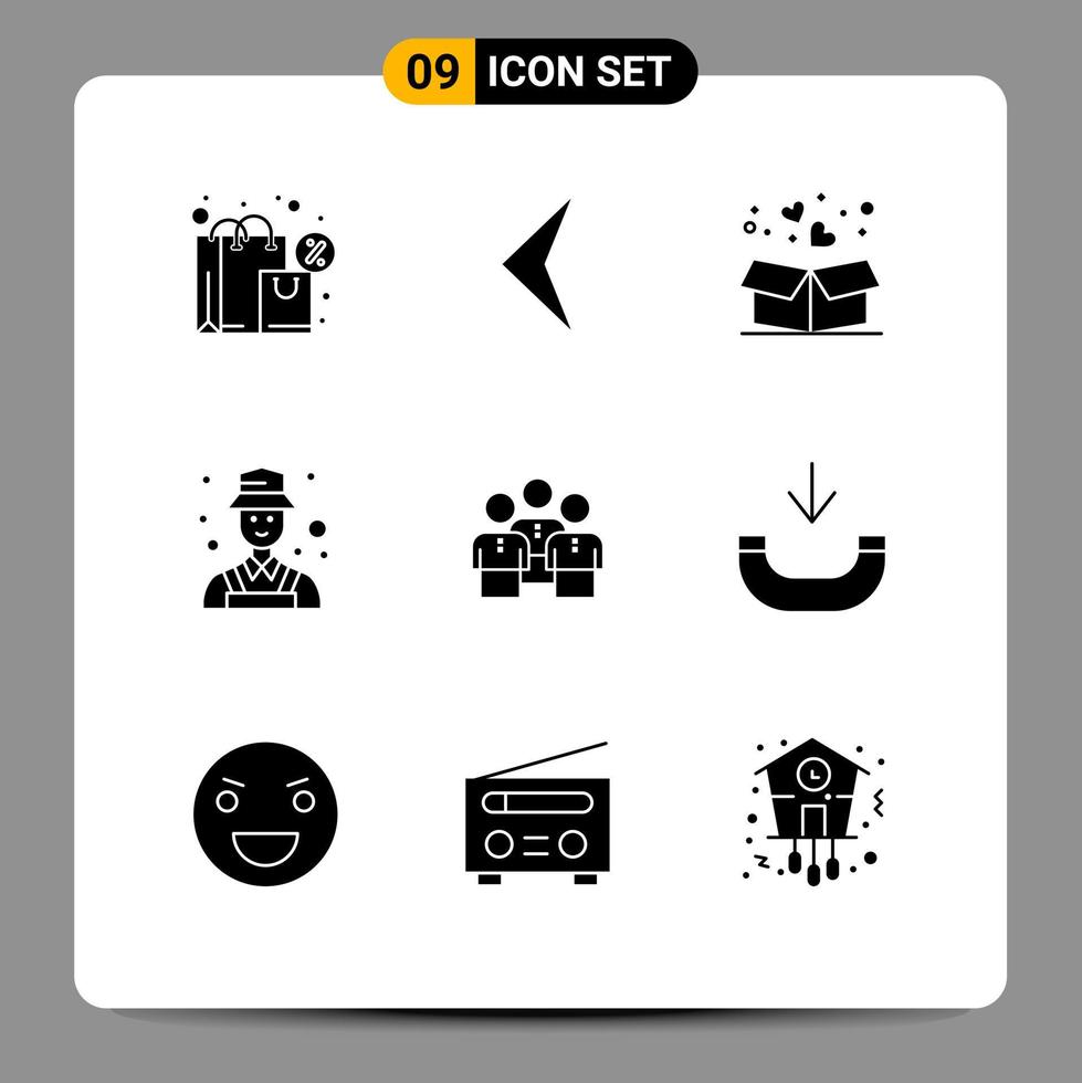 Modern Set of 9 Solid Glyphs and symbols such as business detect love user avatar Editable Vector Design Elements