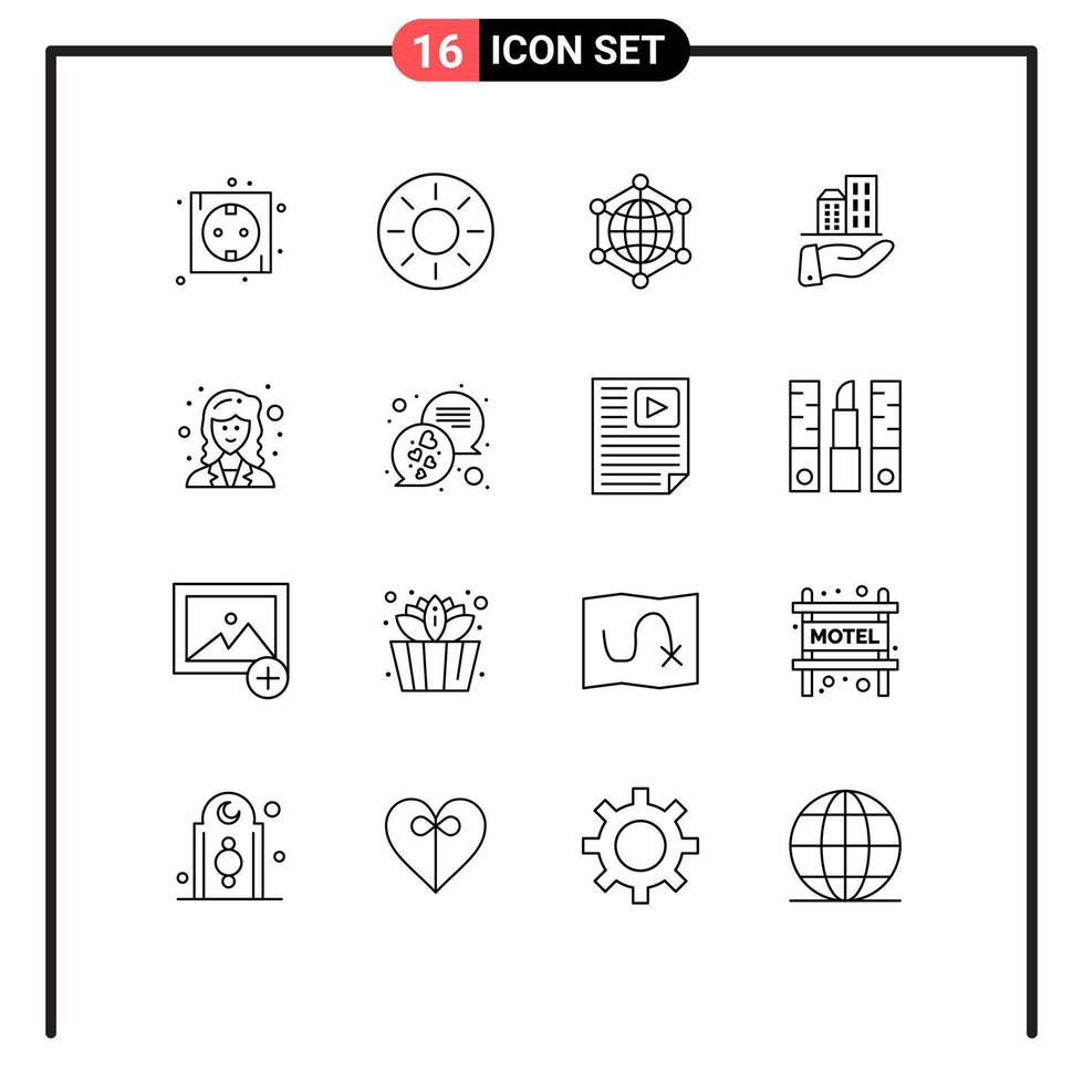 Outline Pack of 16 Universal Symbols of modern architecture kiwi internet server Editable Vector Design Elements
