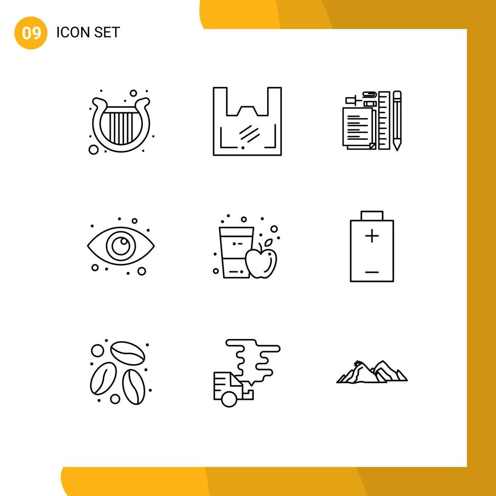 9 Thematic Vector Outlines and Editable Symbols of web view supermarket eye notepad Editable Vector Design Elements