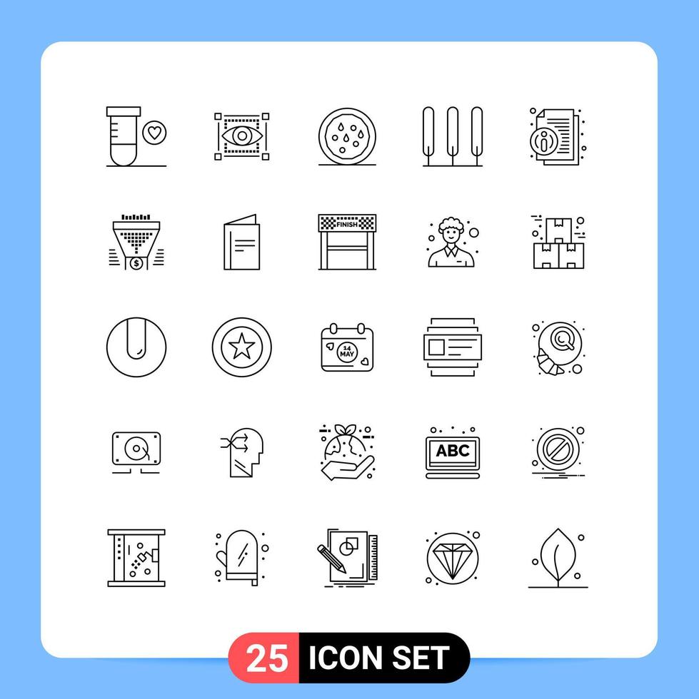 conjunto moderno de pictogramas de 25 líneas de información de filtro elementos de diseño vectorial editables del árbol de información de refrigerios vector