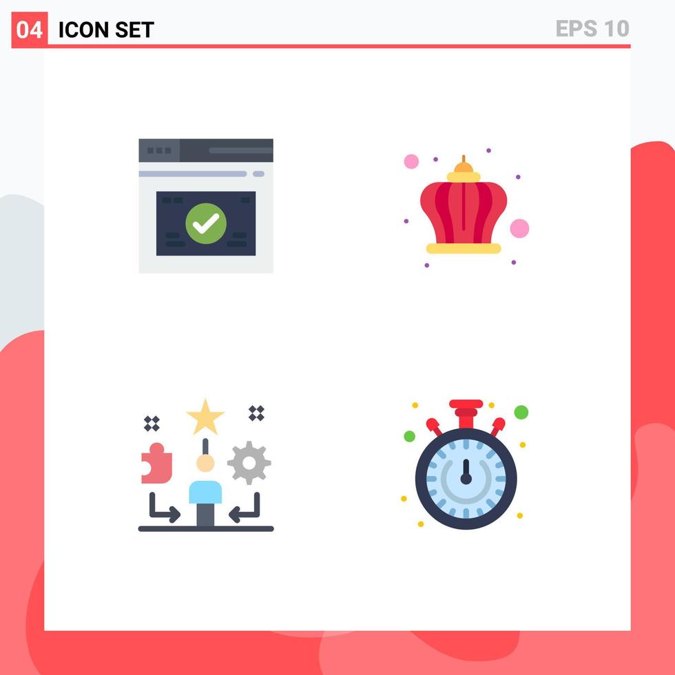 Pack of 4 Modern Flat Icons Signs and Symbols for Web Print Media such as page life website king star Editable Vector Design Elements