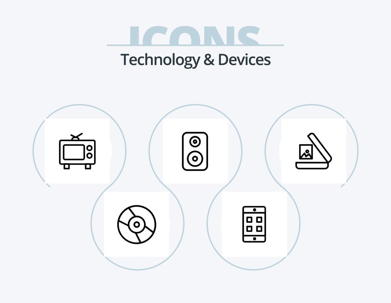 paquete de iconos de línea de dispositivos 5 diseño de iconos. . multimedia vocero. película. proyector vector