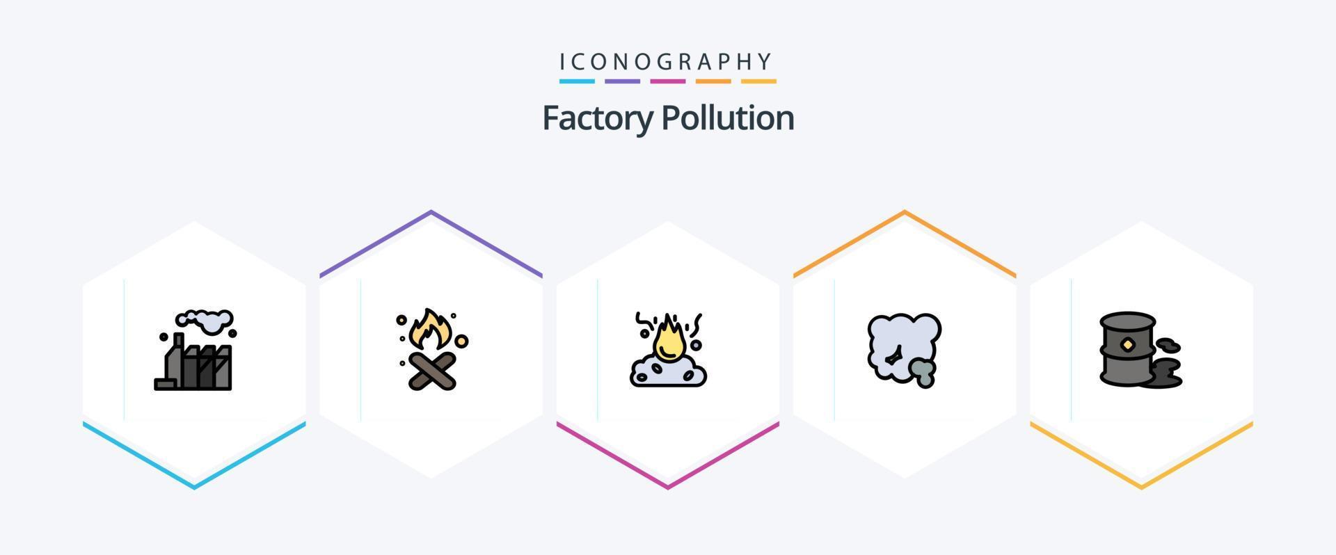 Factory Pollution 25 FilledLine icon pack including . pollution. air. garbage. barrels vector