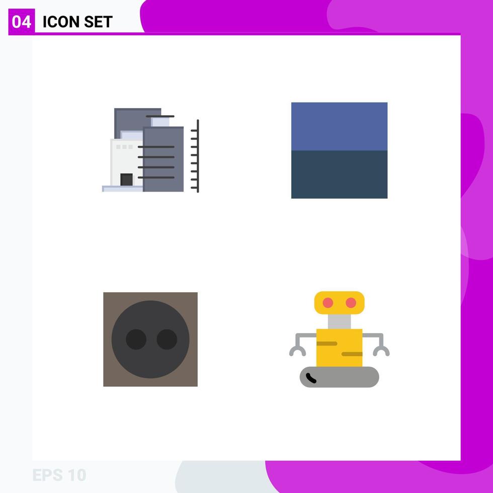 4 Universal Flat Icons Set for Web and Mobile Applications building plug industry layout robot Editable Vector Design Elements