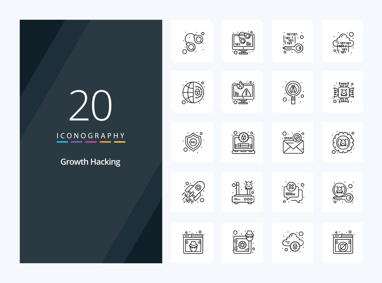 20 Hacking Outline icon for presentation vector