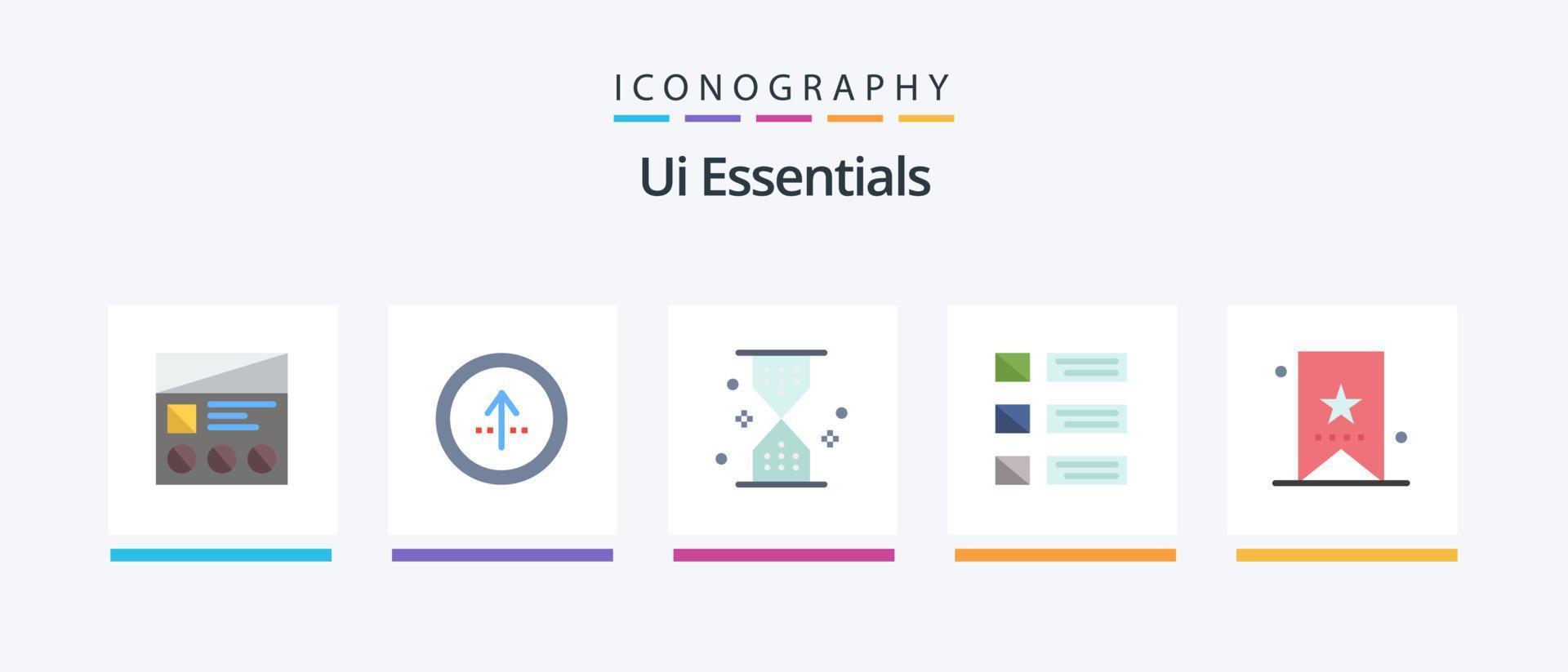 Ui Essentials Flat 5 Icon Pack Including list. design. navigation. wait. timer. Creative Icons Design vector