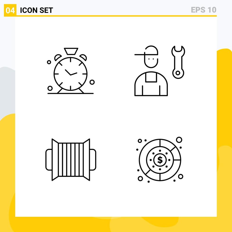 Stock Vector Icon Pack of 4 Line Signs and Symbols for alarm accordion alert mechanic instrument Editable Vector Design Elements