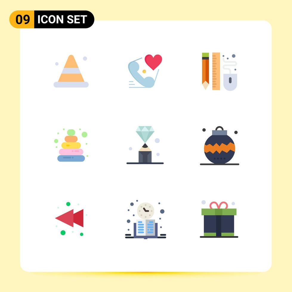 conjunto de 9 iconos de interfaz de usuario modernos símbolos signos para gemas pirámide san valentín bebé lápiz elementos de diseño vectorial editables vector