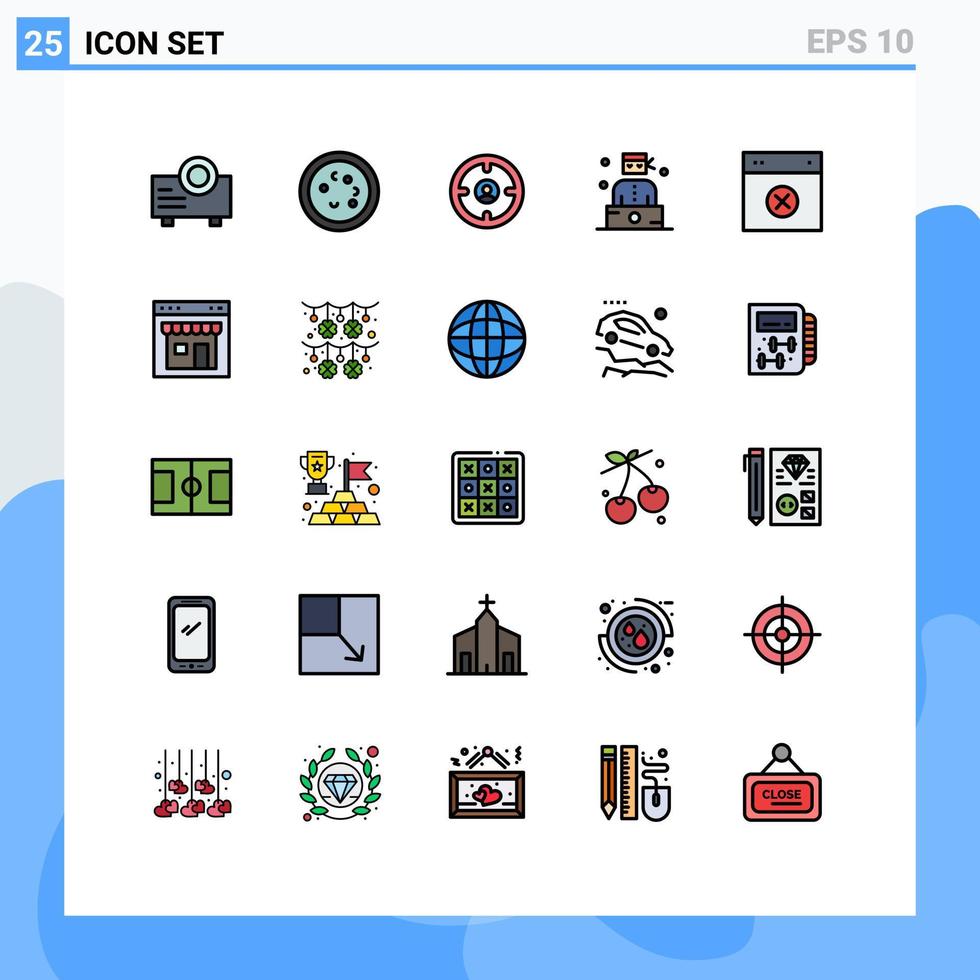 25 User Interface Filled line Flat Color Pack of modern Signs and Symbols of cancel professions business criminal hunter Editable Vector Design Elements