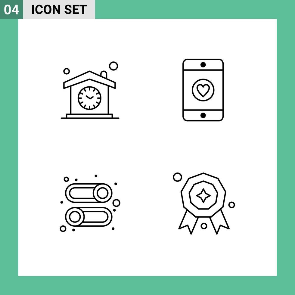 Modern Set of 4 Filledline Flat Colors Pictograph of home interface clock love disable Editable Vector Design Elements