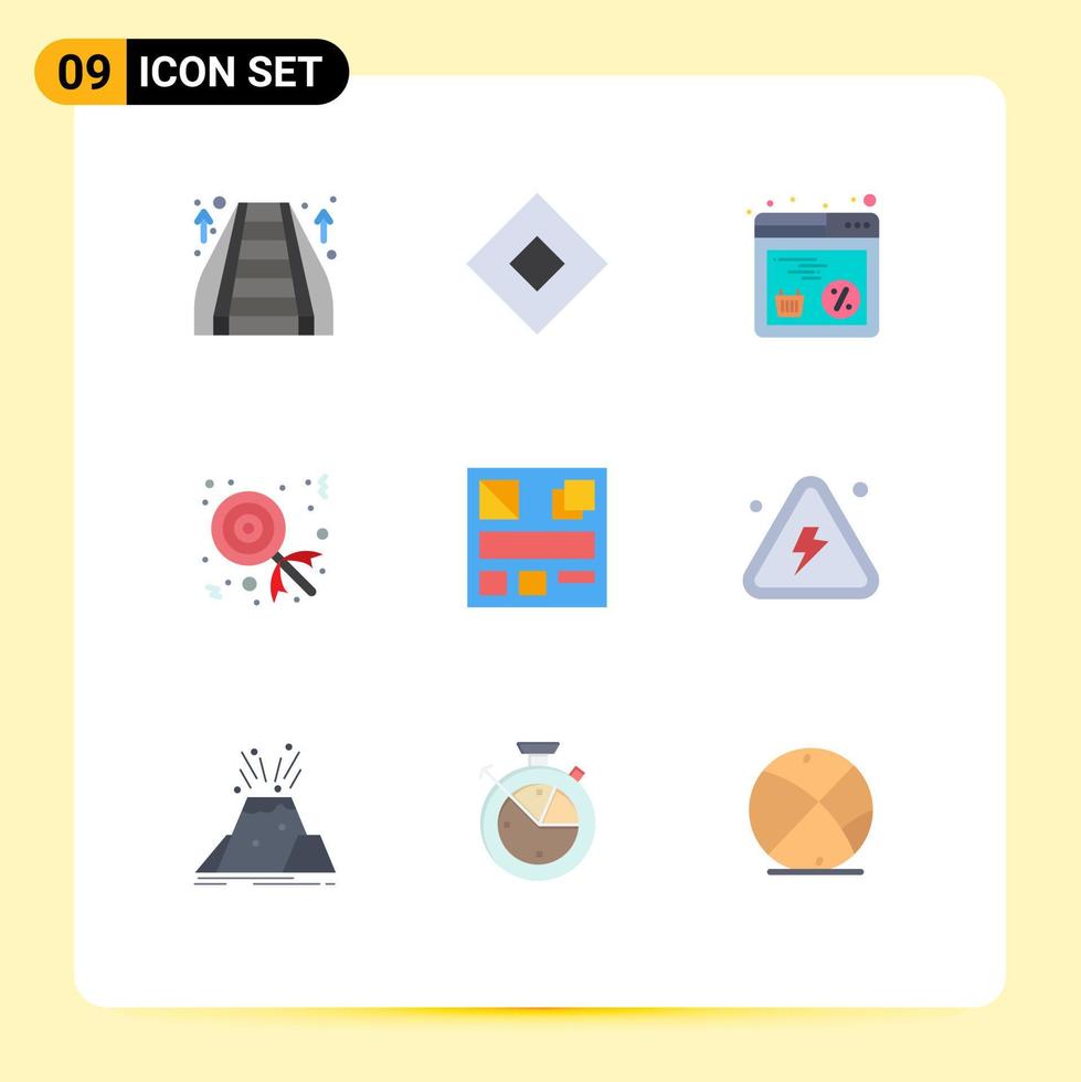 9 Universal Flat Color Signs Symbols of web design discount lollipop candy Editable Vector Design Elements